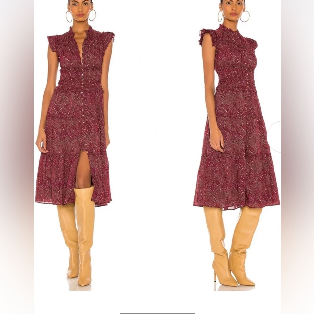 Ulla Johnson Rosalind Midi Dress in Mulberry Sz 6